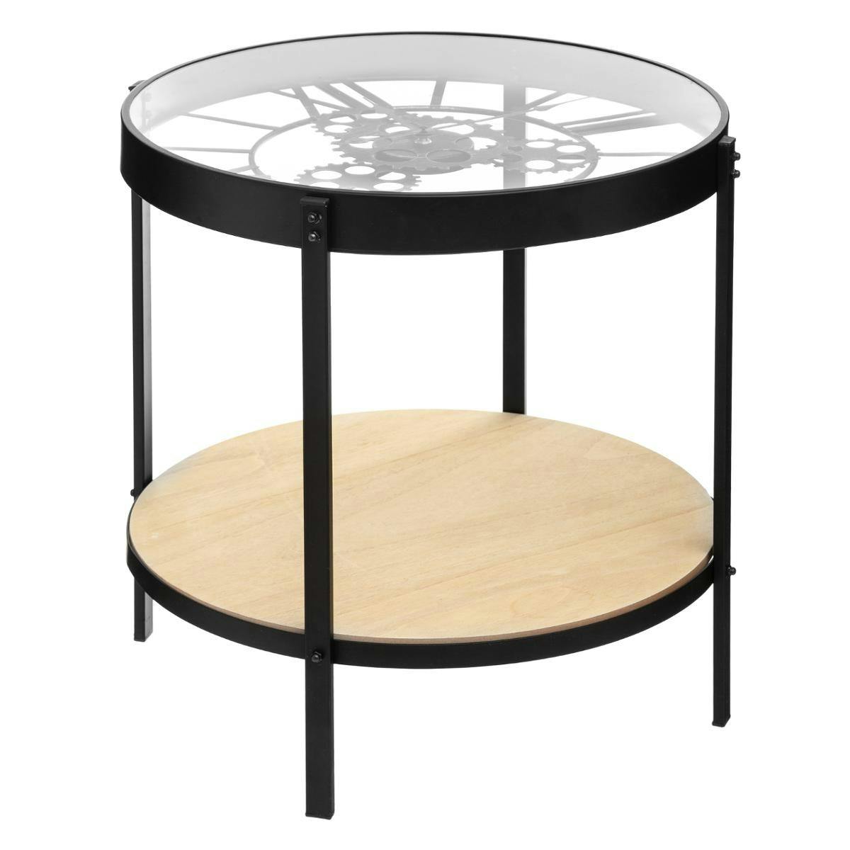 Table d'appoint plateau verre horloge