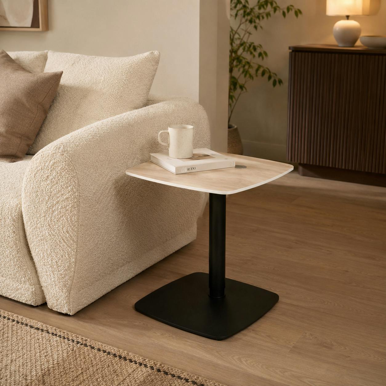 Table d'appoint réglable en céramique effet chêne LUGANO