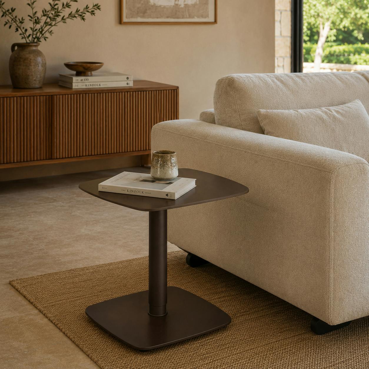 Table d'appoint réglable en céramique effet métal LUGANO