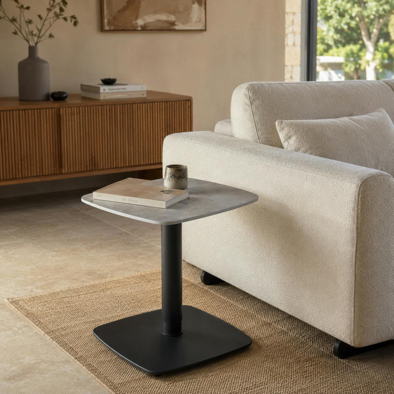 Table d'appoint réglable en céramique grise marbrée LUGANO