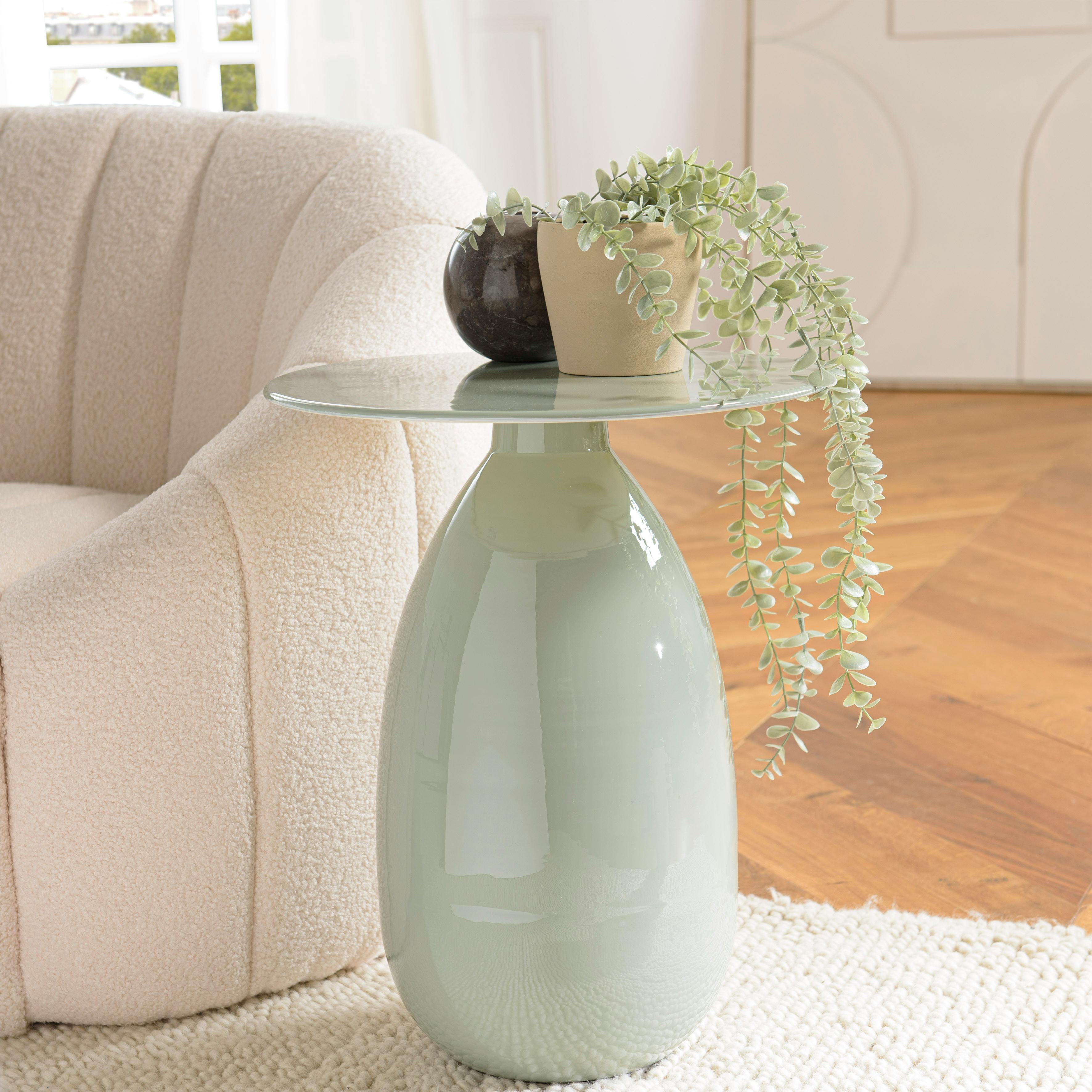 Table d'appoint ronde 40 cm en métal émaillé vert d'eau TOSCA