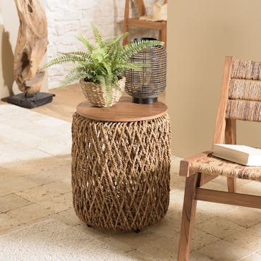  Table d'appoint ronde 40 cm fibre de coco et bois recyclé SWING