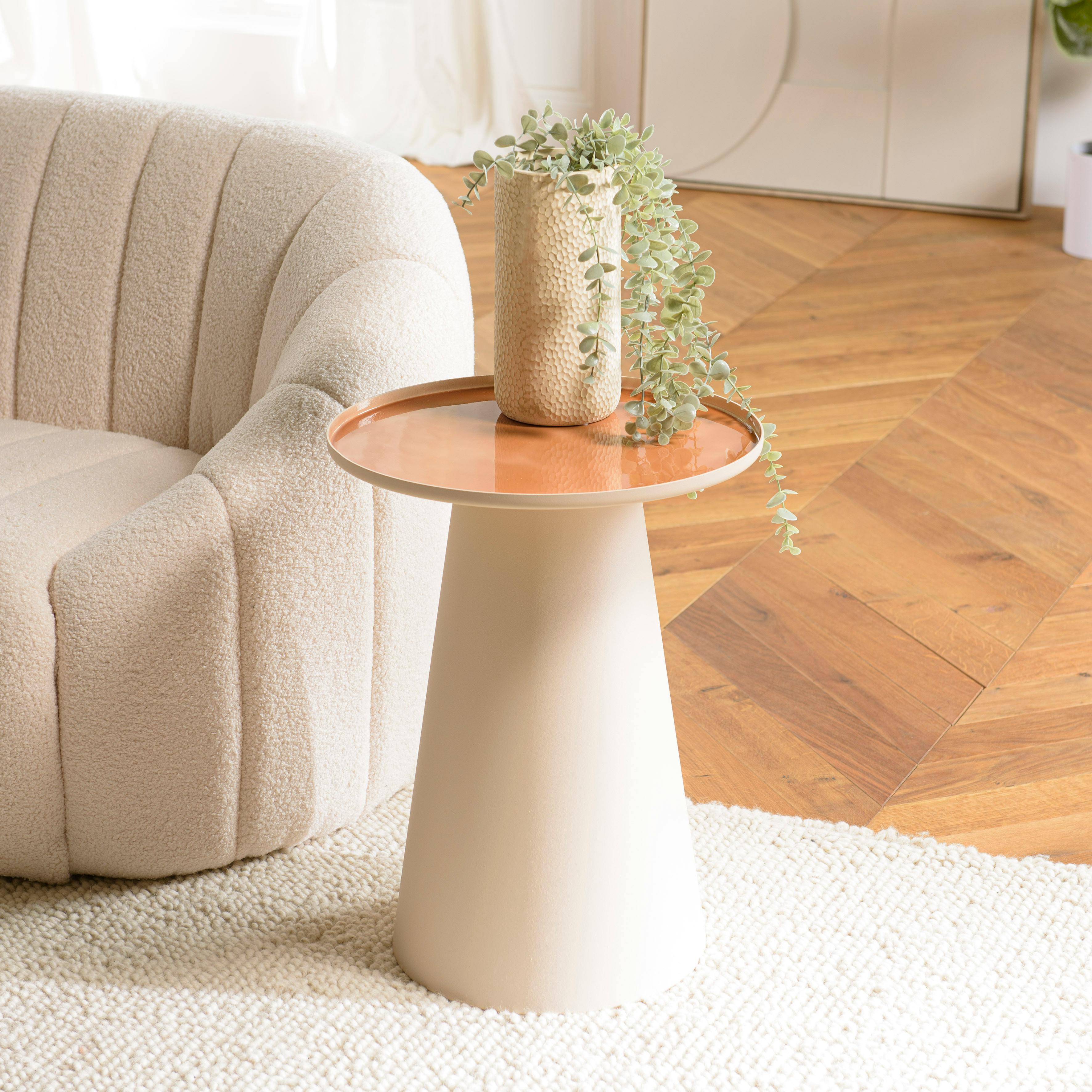 Table d'appoint ronde 40x40cm plateau en métal émaillé caramel TOSCA