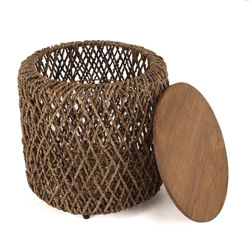 Table d'appoint ronde 49 cm fibre de coco et bois recyclé SWING