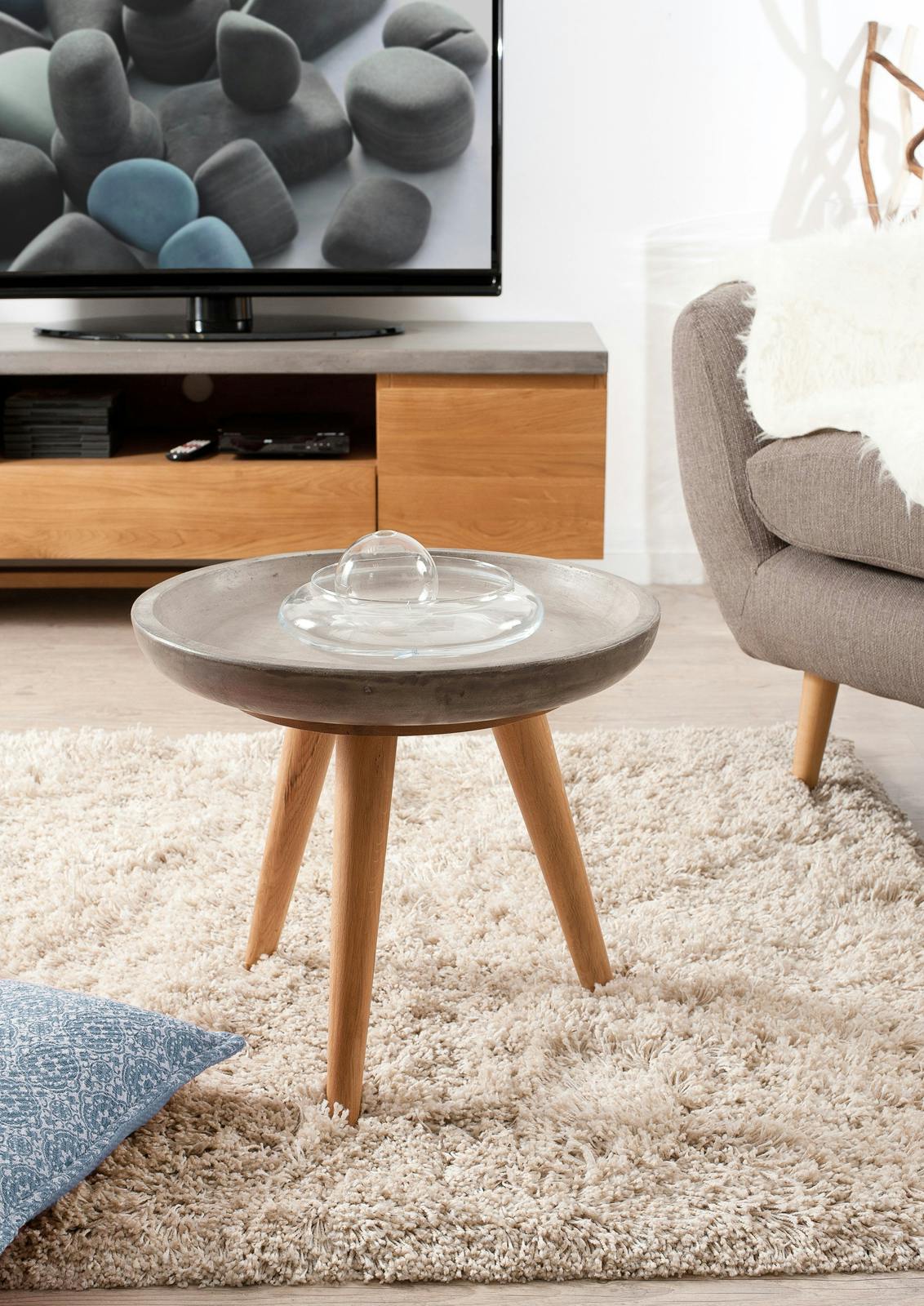 Table d'appoint ronde béton et chêne 50x50 FERRER