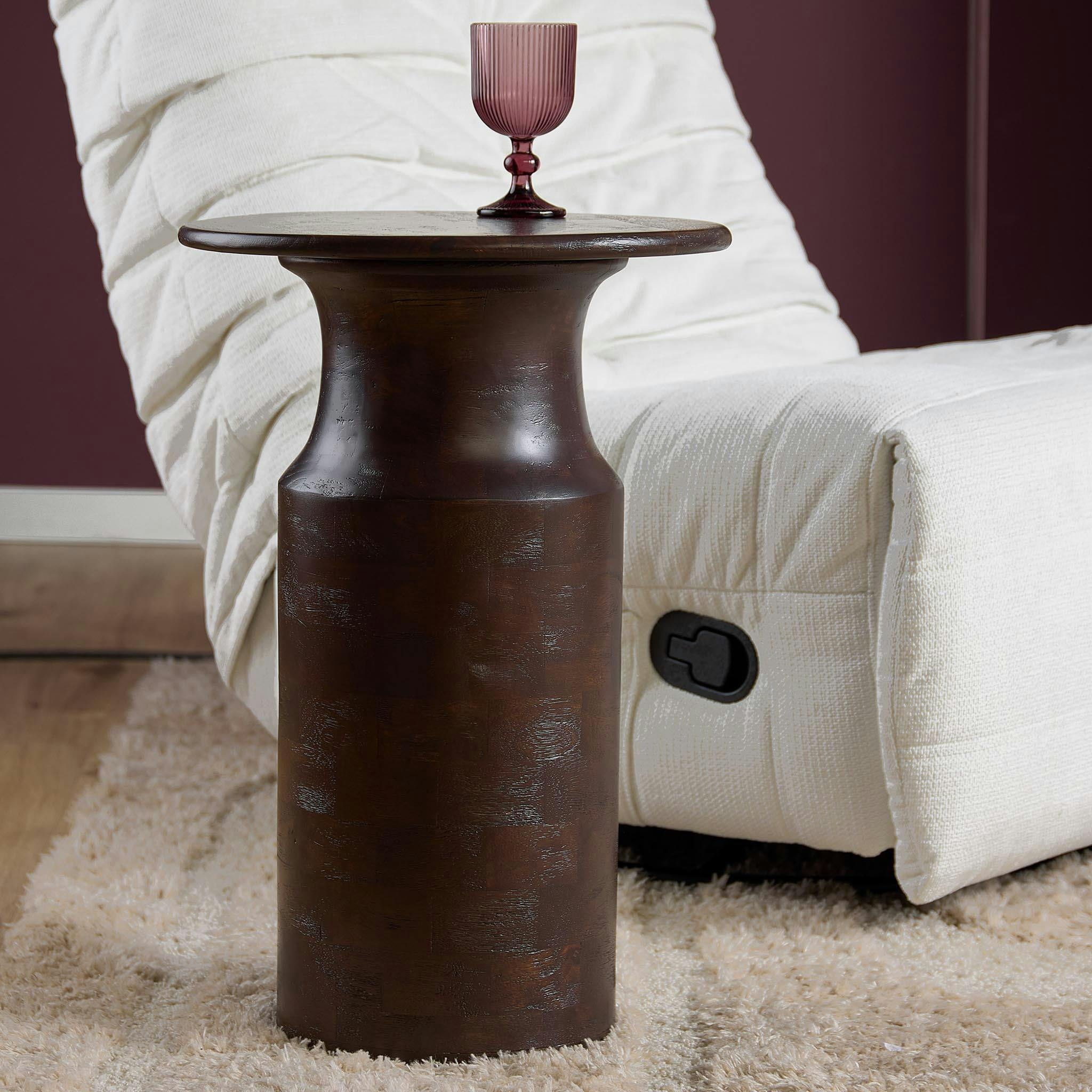 Table d'appoint ronde bois foncé pied colonne ALMA