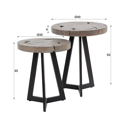 Table d'appoint ronde bois gris (lot de 2) RALF