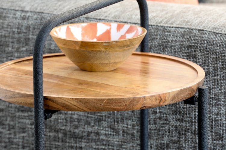 Table d'appoint ronde double plateau en bois d'acacia