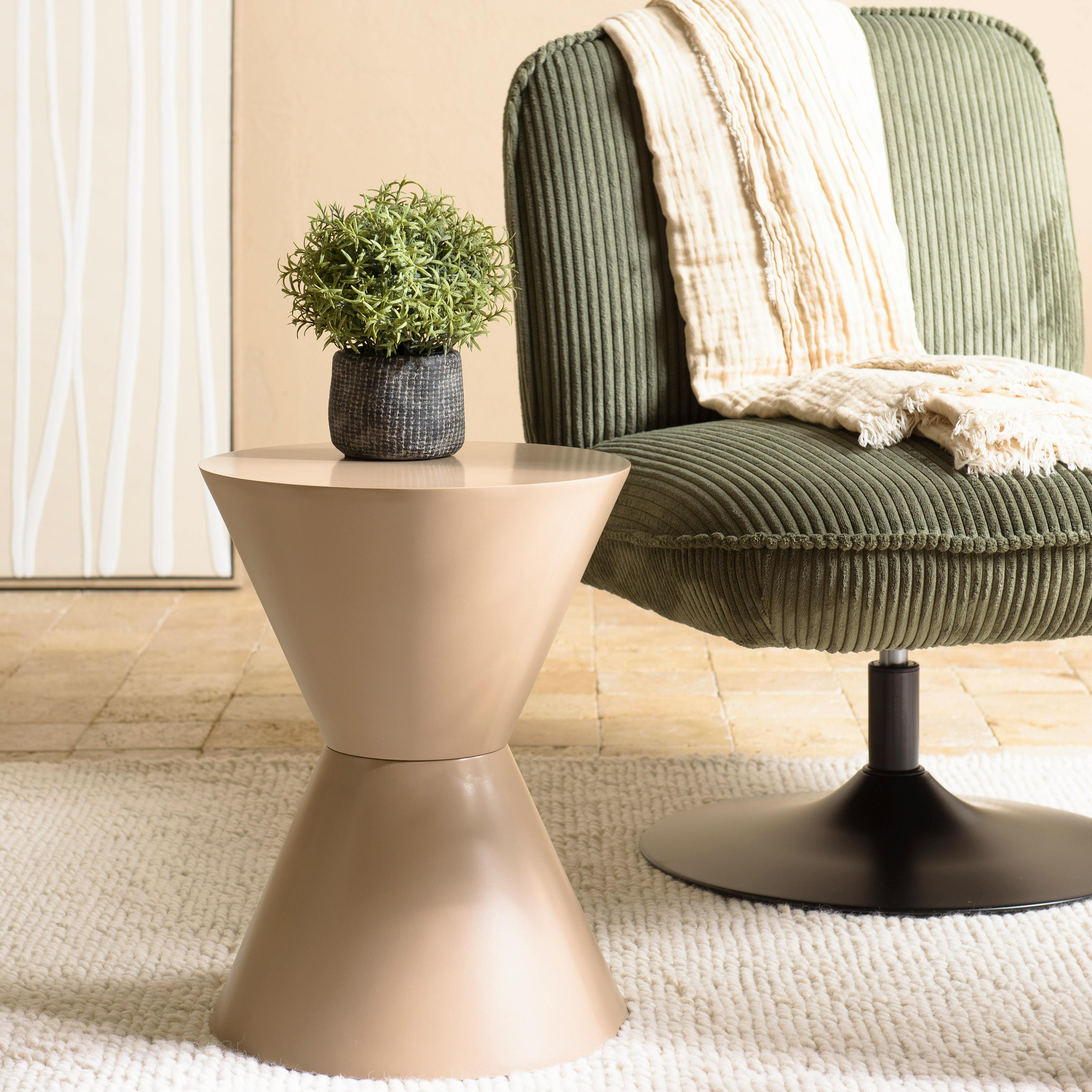 Table d'appoint ronde en bois peint taupe D35cm CASTILLE