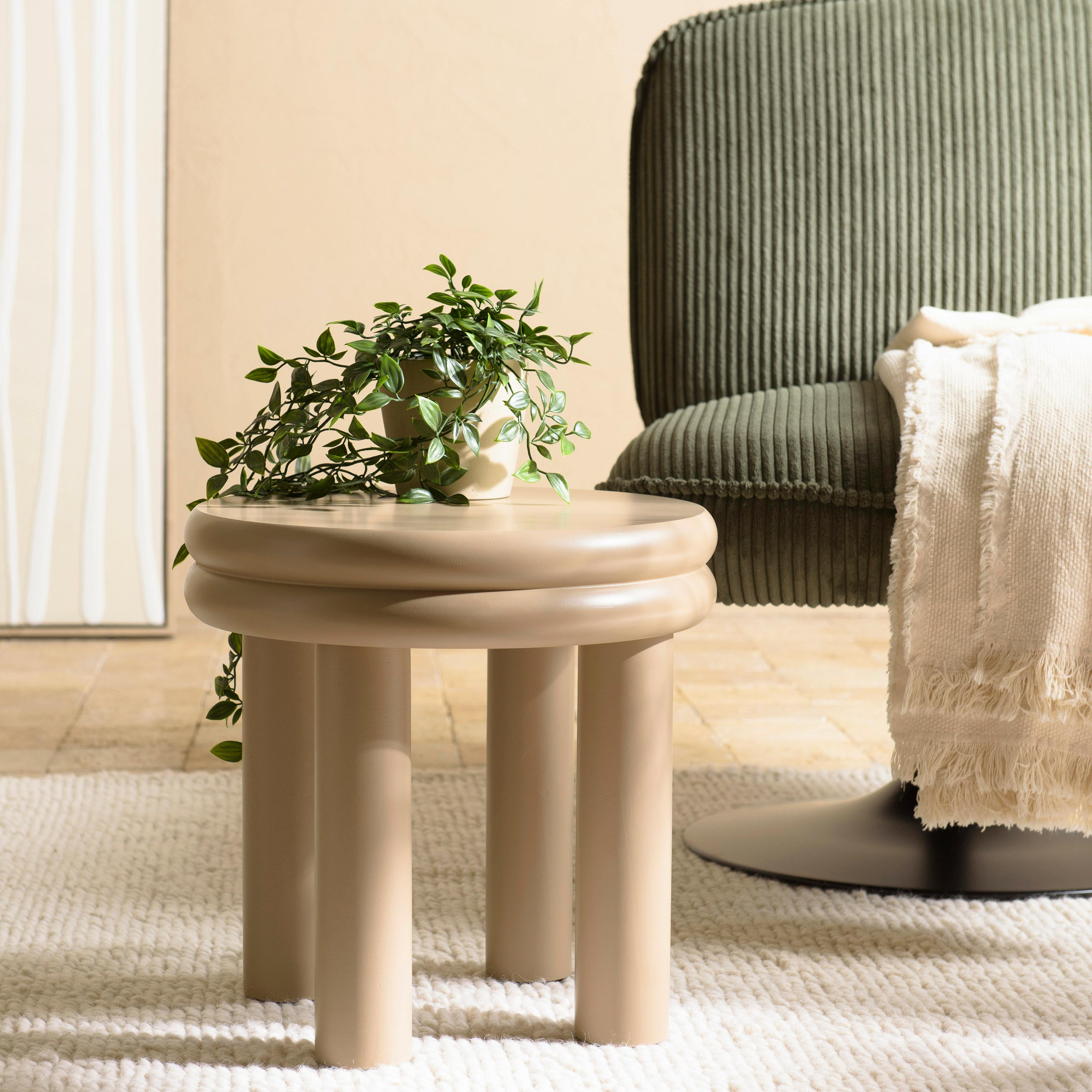 Table d'appoint ronde en bois peint taupe D40cm CASTILLE