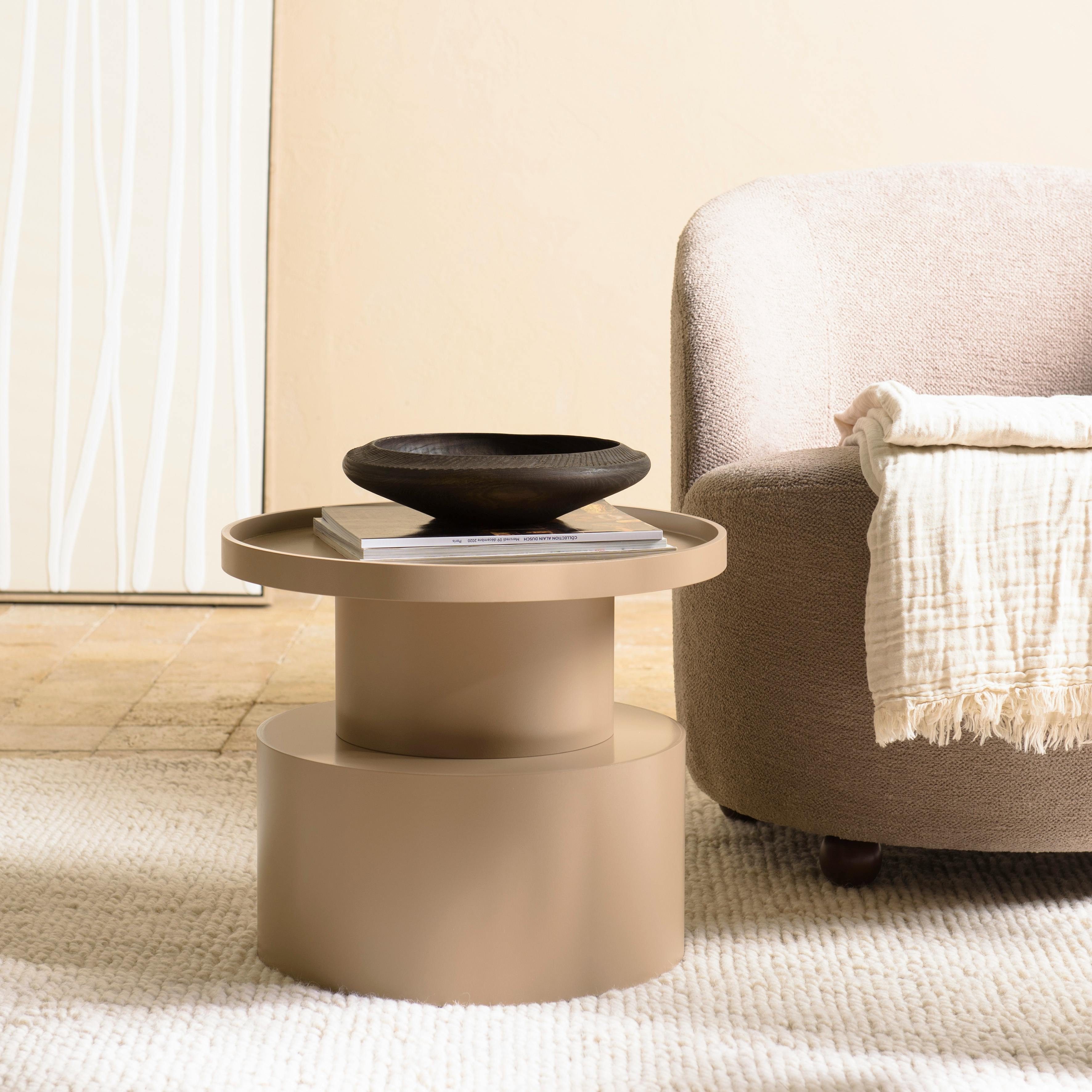 Table d'appoint ronde en bois peint taupe D45cm CASTILLE