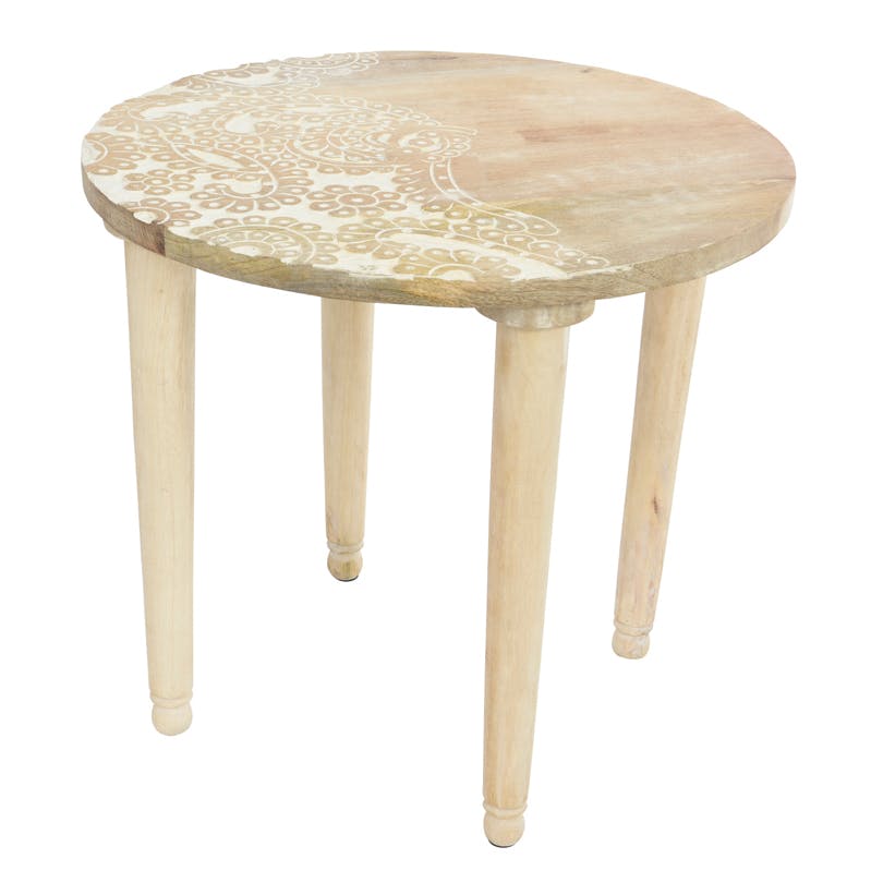 Table d'appoint ronde en manguier naturel blanchi D48xH43cm