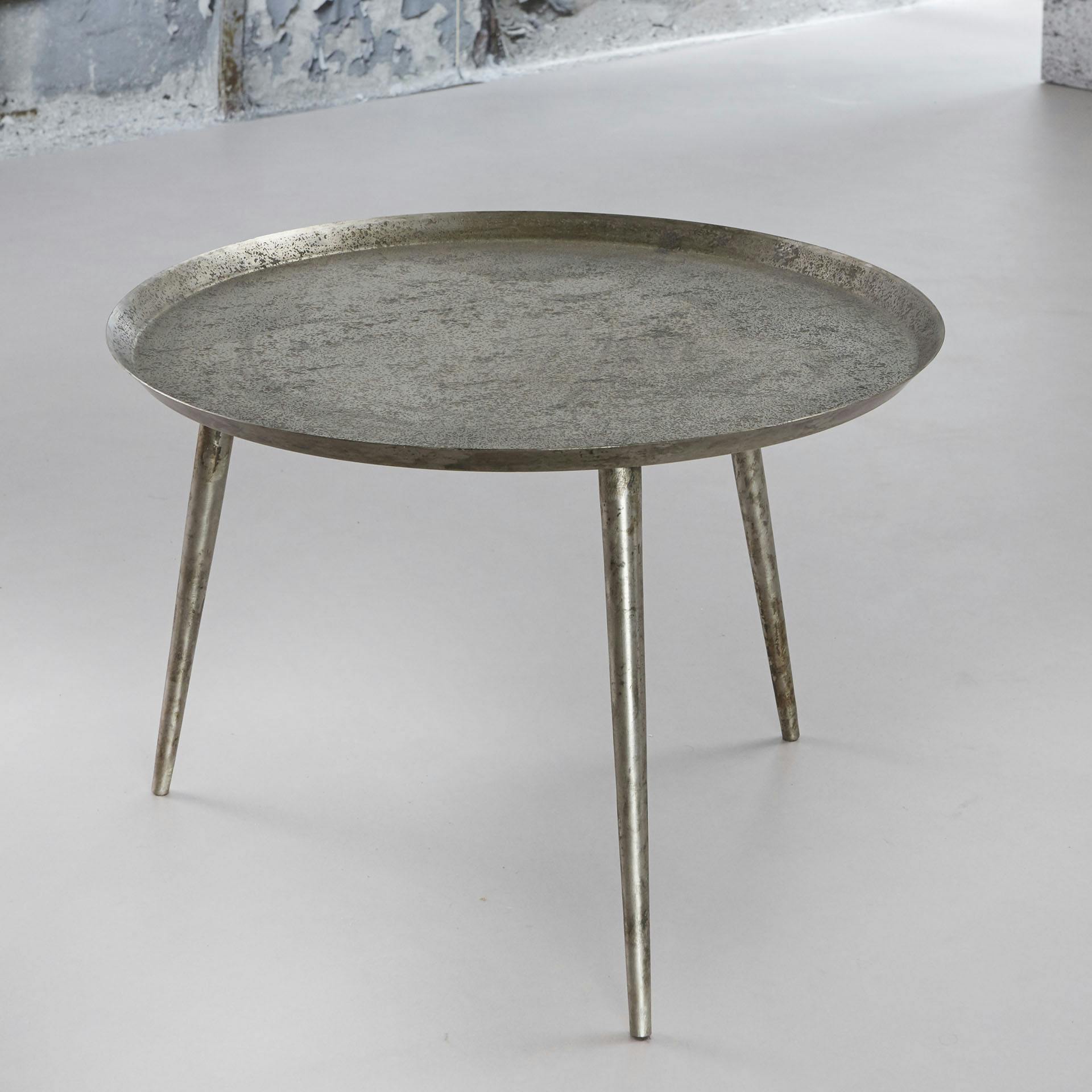Table d'appoint ronde finition argent vieilli 57 cm