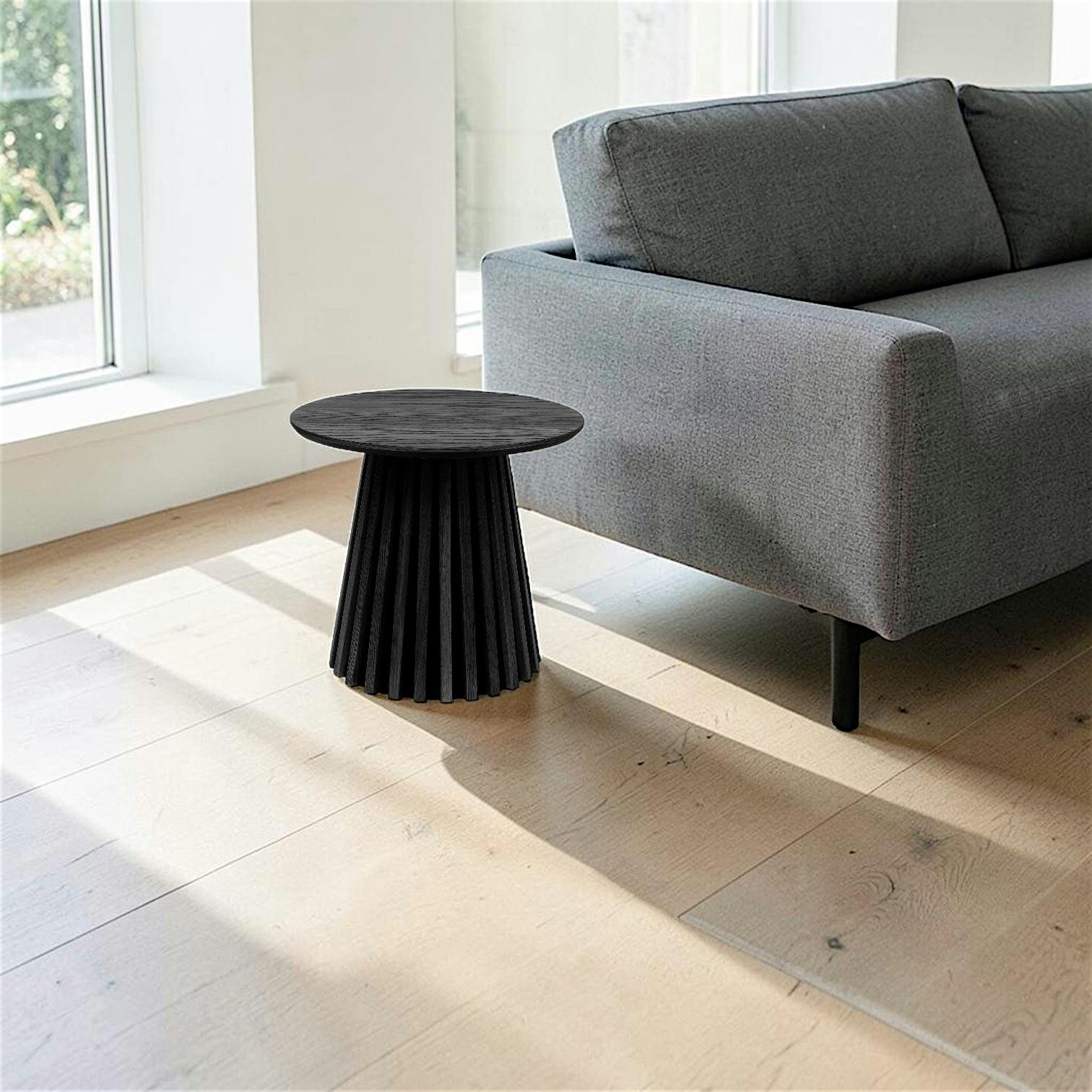 Table d’appoint ronde noire design pied rainuré AMSTERDAM