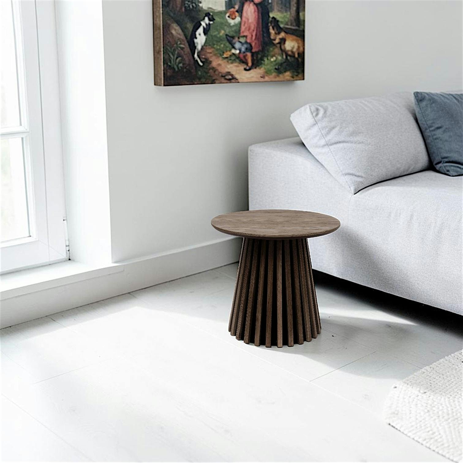 Table d’appoint ronde placage bois foncé pied rainuré AMSTERDAM