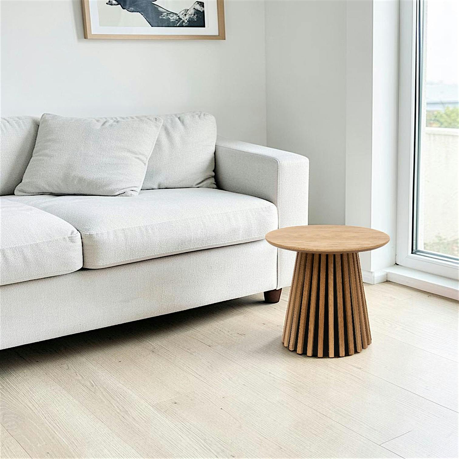 Table d’appoint ronde placage chêne pied rainuré AMSTERDAM