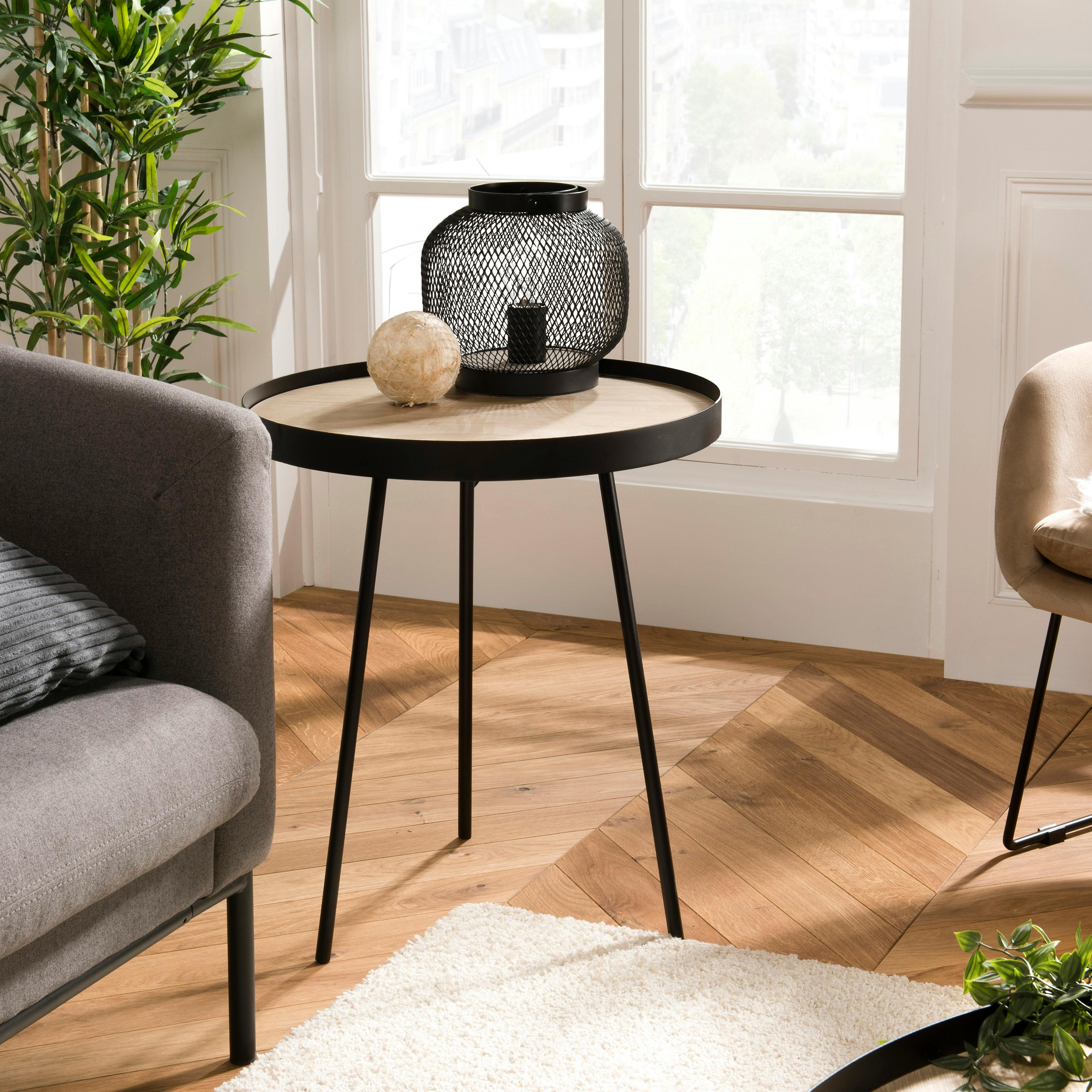 Table d'appoint ronde plateau effet bois clair BANGALORE