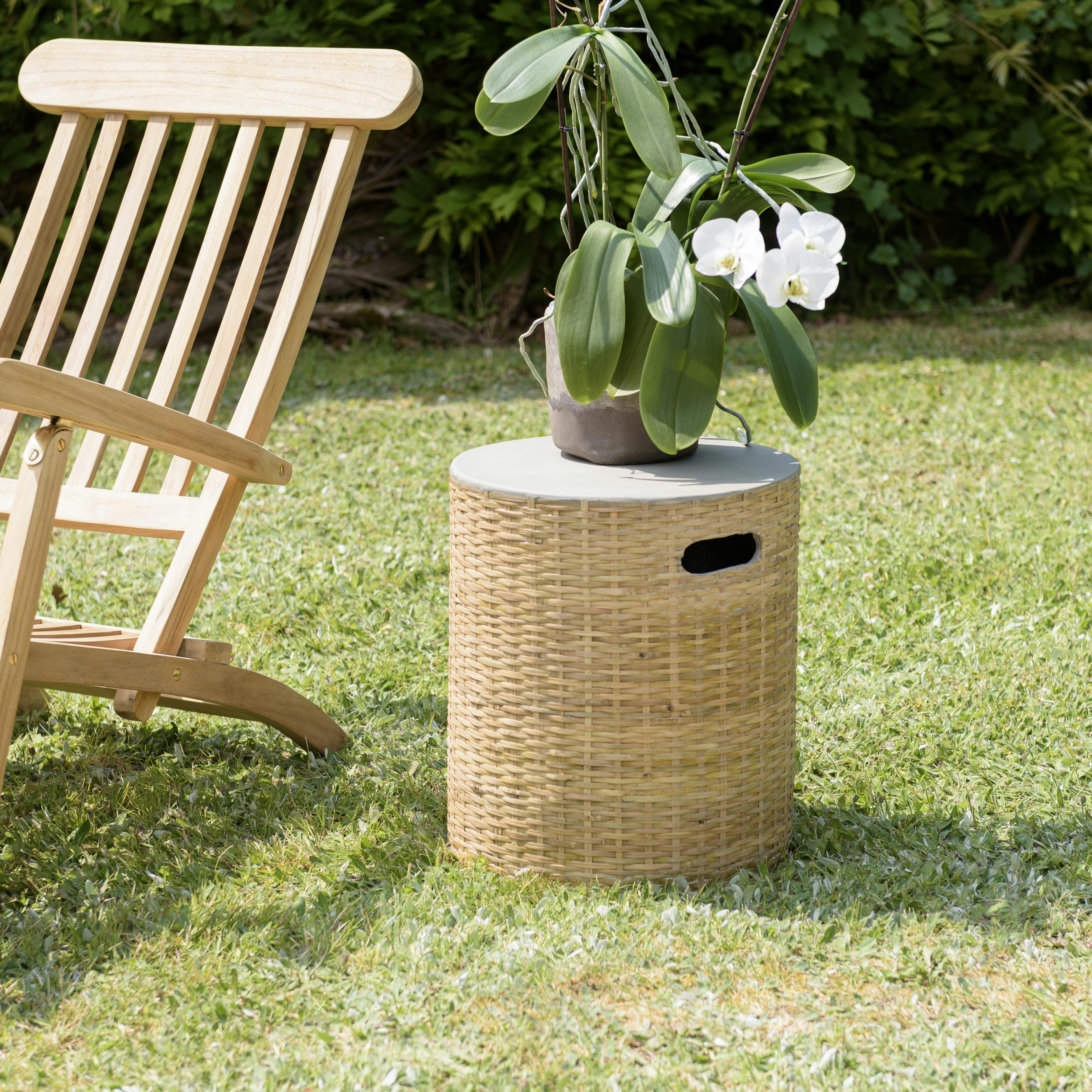 Table d'appoint ronde pour jardin bambou et béton HERCULE