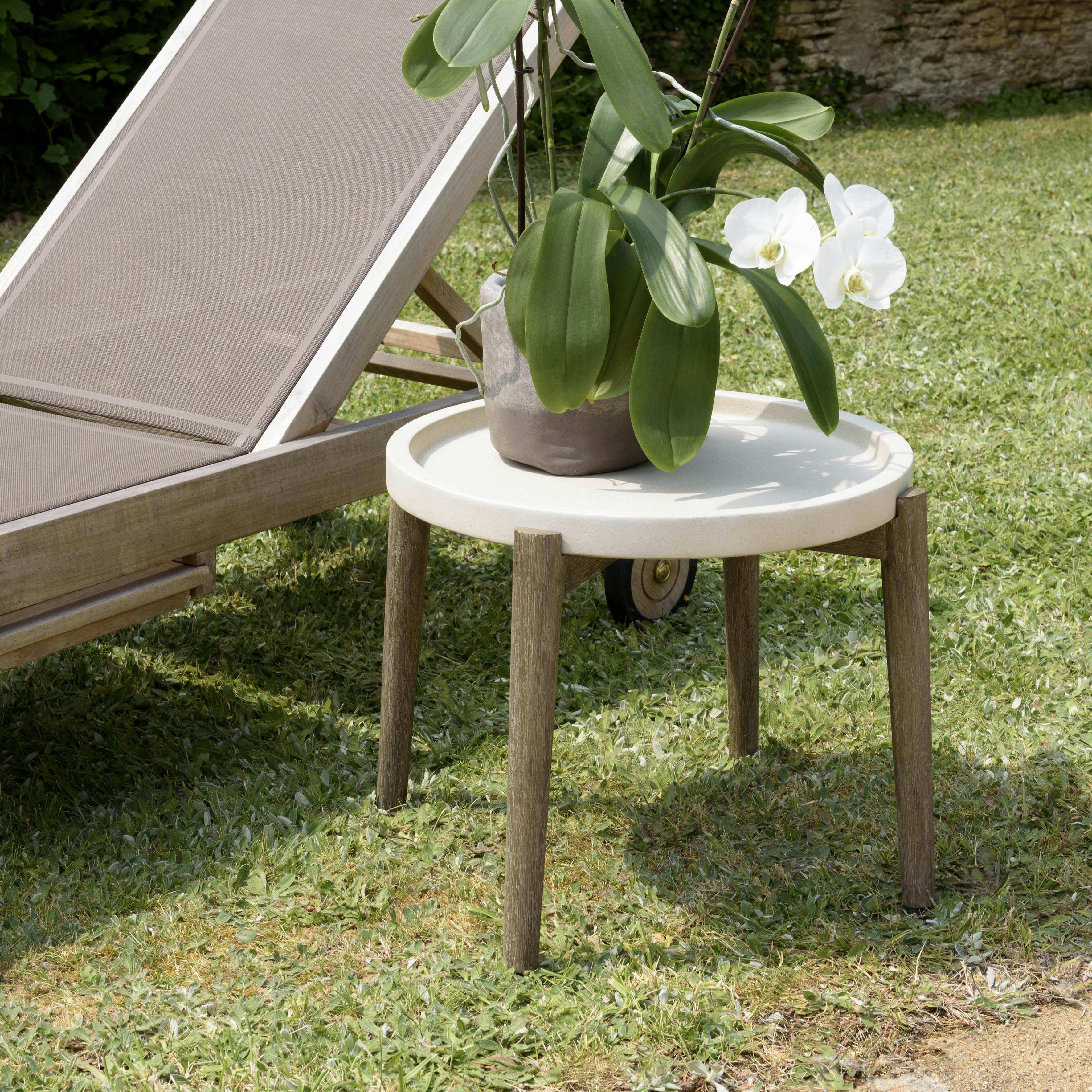 Table d'appoint ronde pour jardin bois et béton beige HERCULE