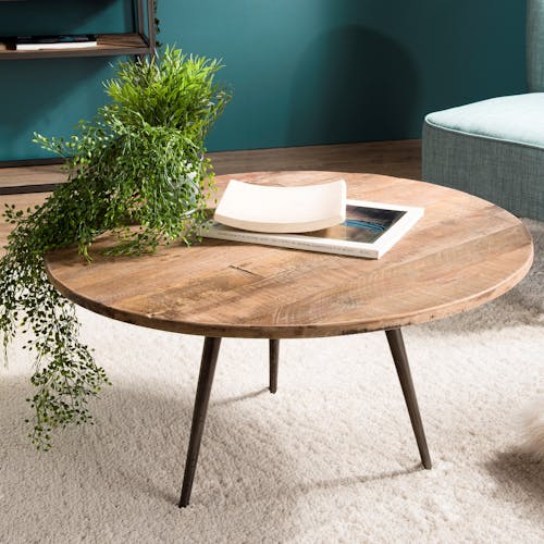 Table d'appoint ronde teck recyclé métal GM SWING