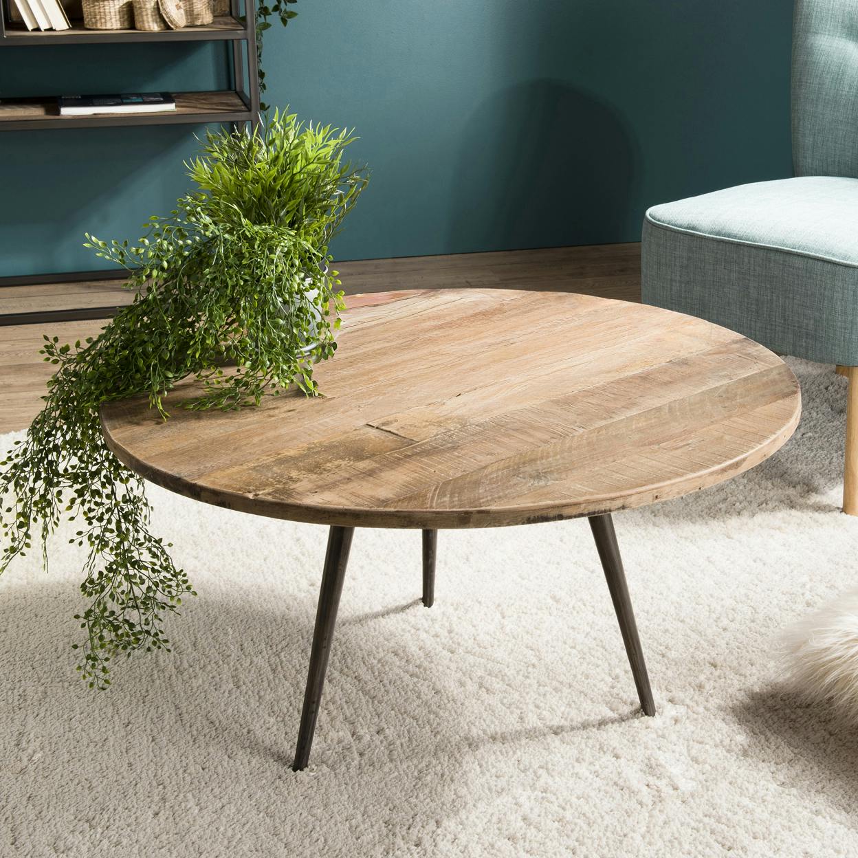 Table d'appoint ronde teck recyclé métal GM SWING