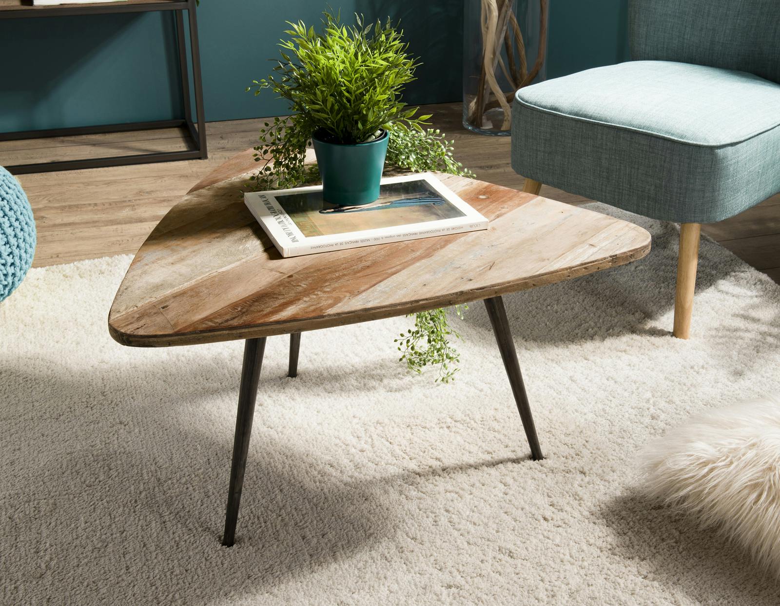 Table d'appoint triangulaire teck recyclé GM SWING