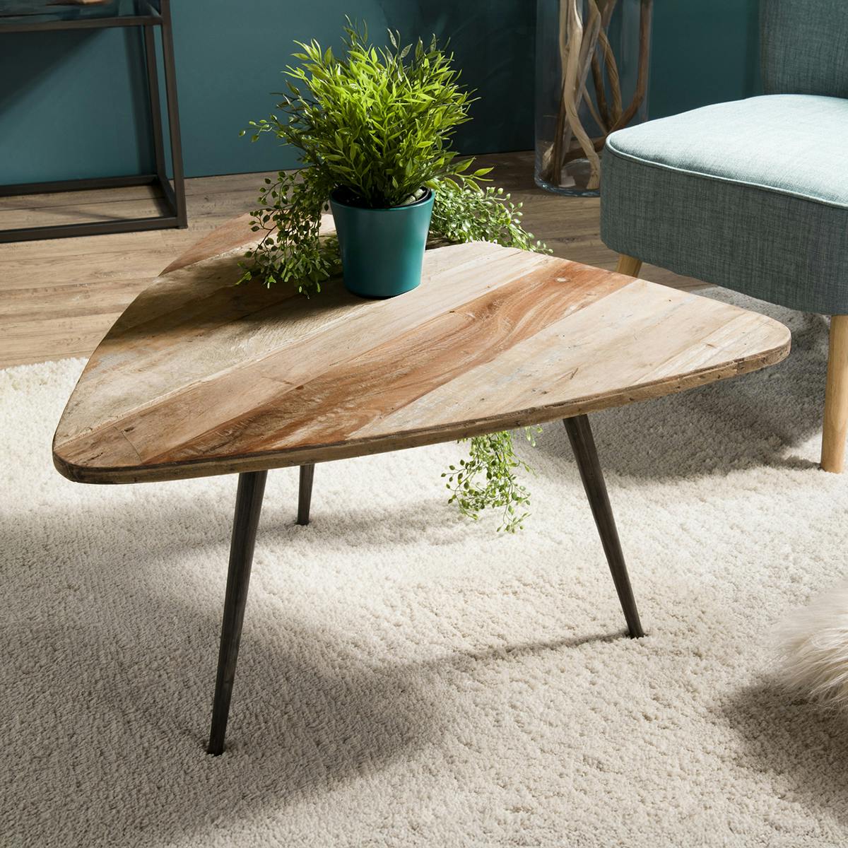Table d'appoint triangulaire teck recyclé GM SWING