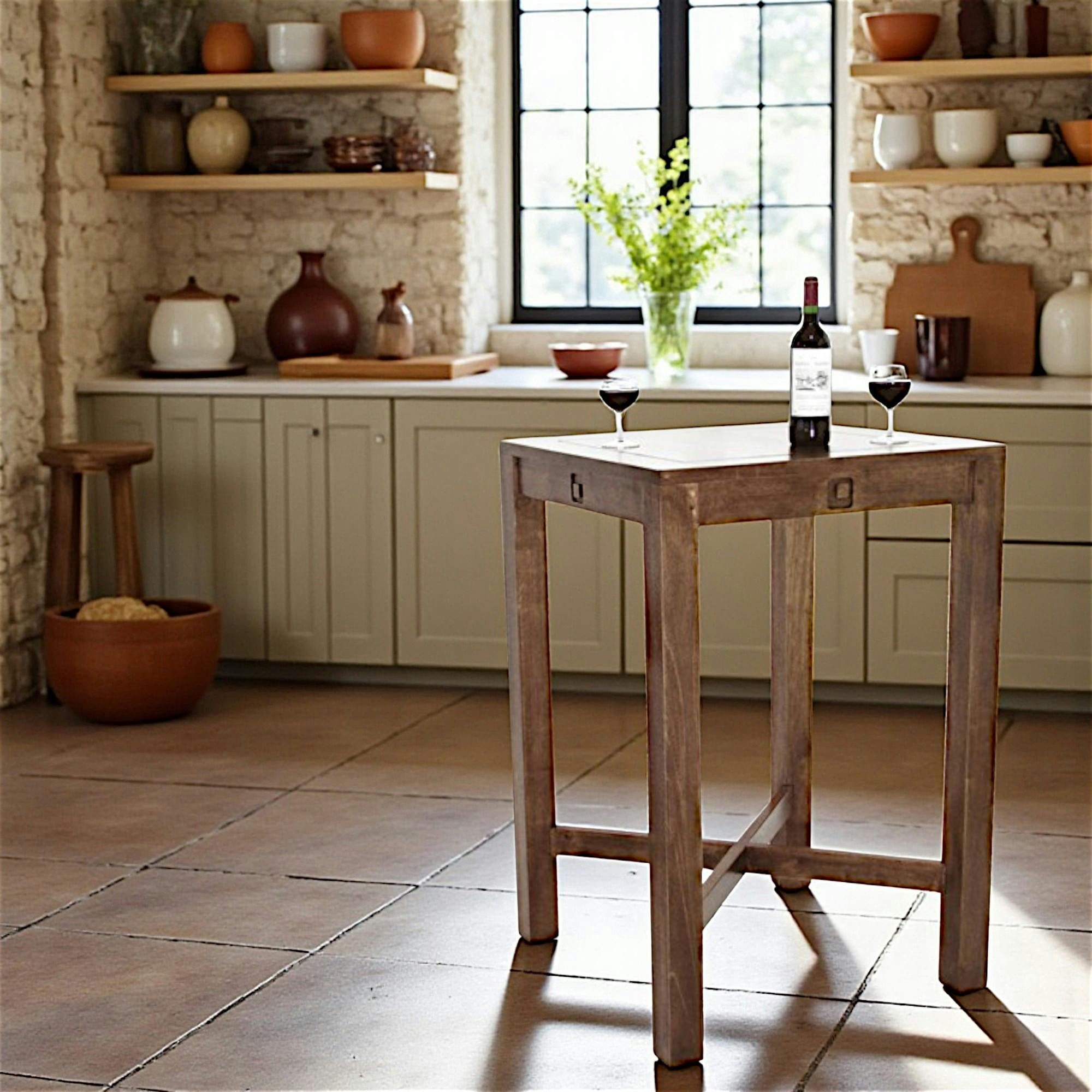 Table de bar carrée Hévéa 70x70x105cm TESSA