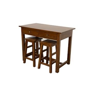  Table de Bar Hévéa 110x60x85cm avec 2 tiroirs + 2 Tabourets 40x40x60cm TRADITION