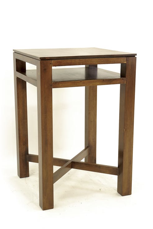 Table de bar Hévéa double plateaux, pieds en croix 70x70x105cm HELENA