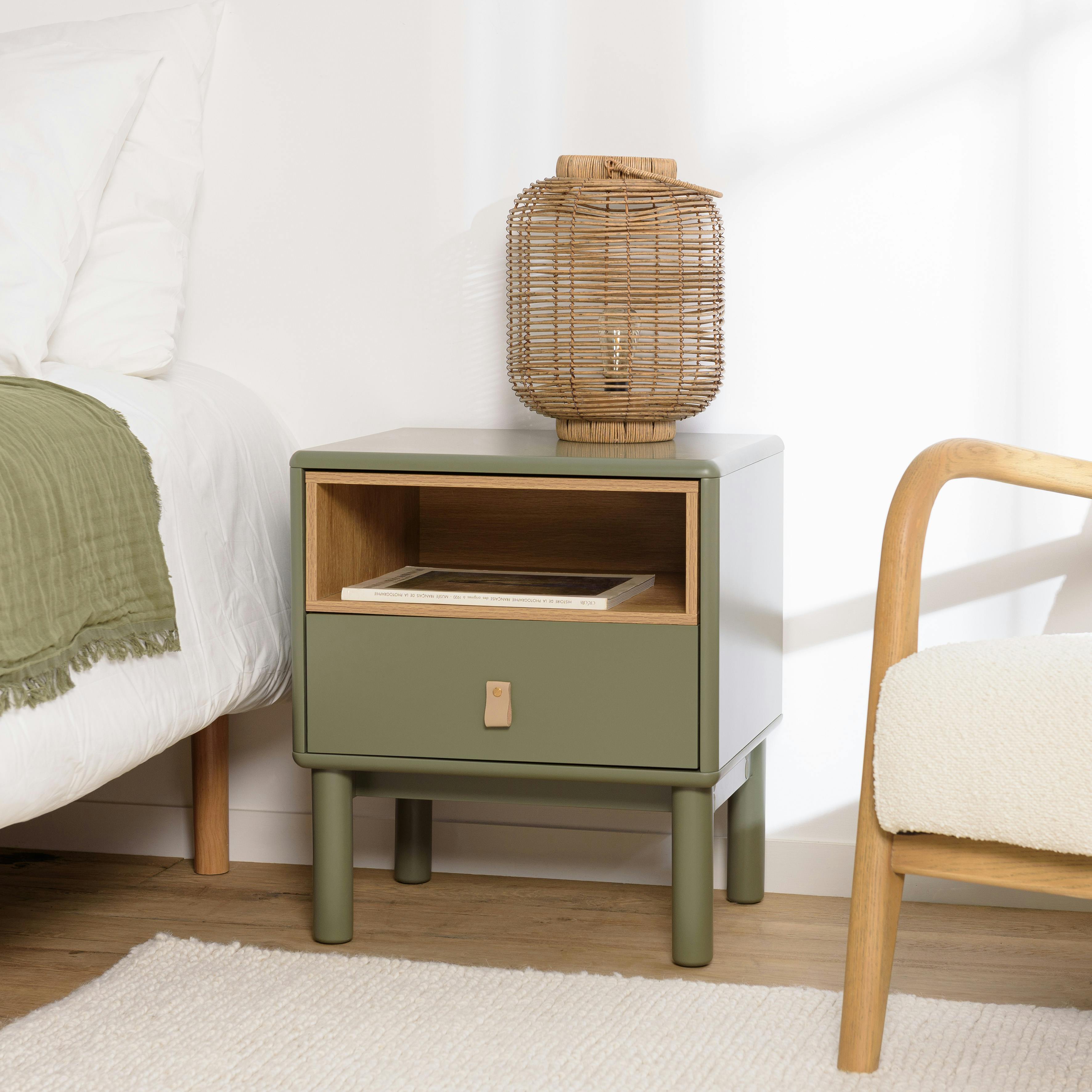 Table de chevet 1 niche 1 tiroir bois vert nature GUILIN