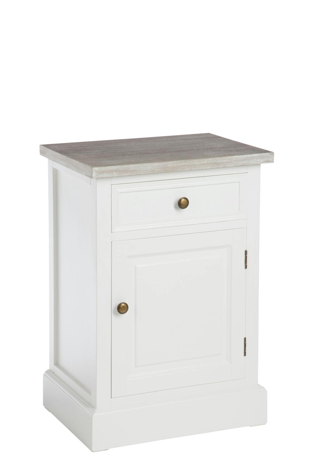 Table de chevet 1 tiroir + porte, en bois blanc, 35x45x65cm