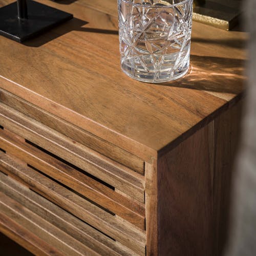 Table de chevet 2 tiroirs motif baguette en bois d'acacia MELBOURNE