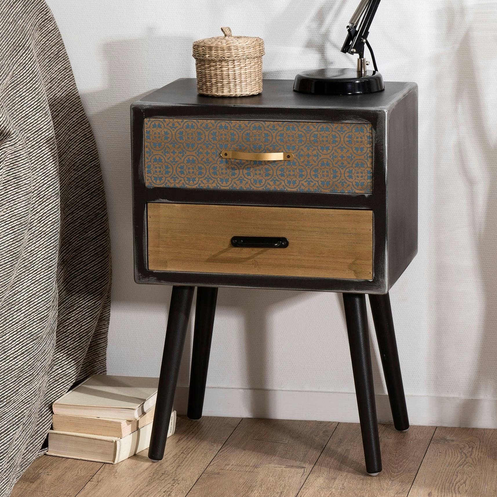 Table de chevet 2 tiroirs patchwork LEONARD