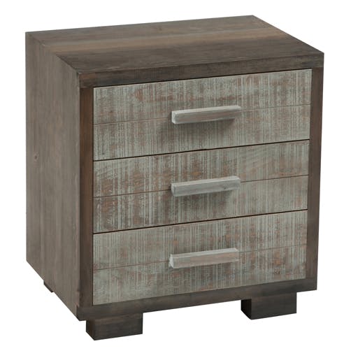 Table de chevet 3 tiroirs, bois gris et naturel - 50x35x55cm FOREST