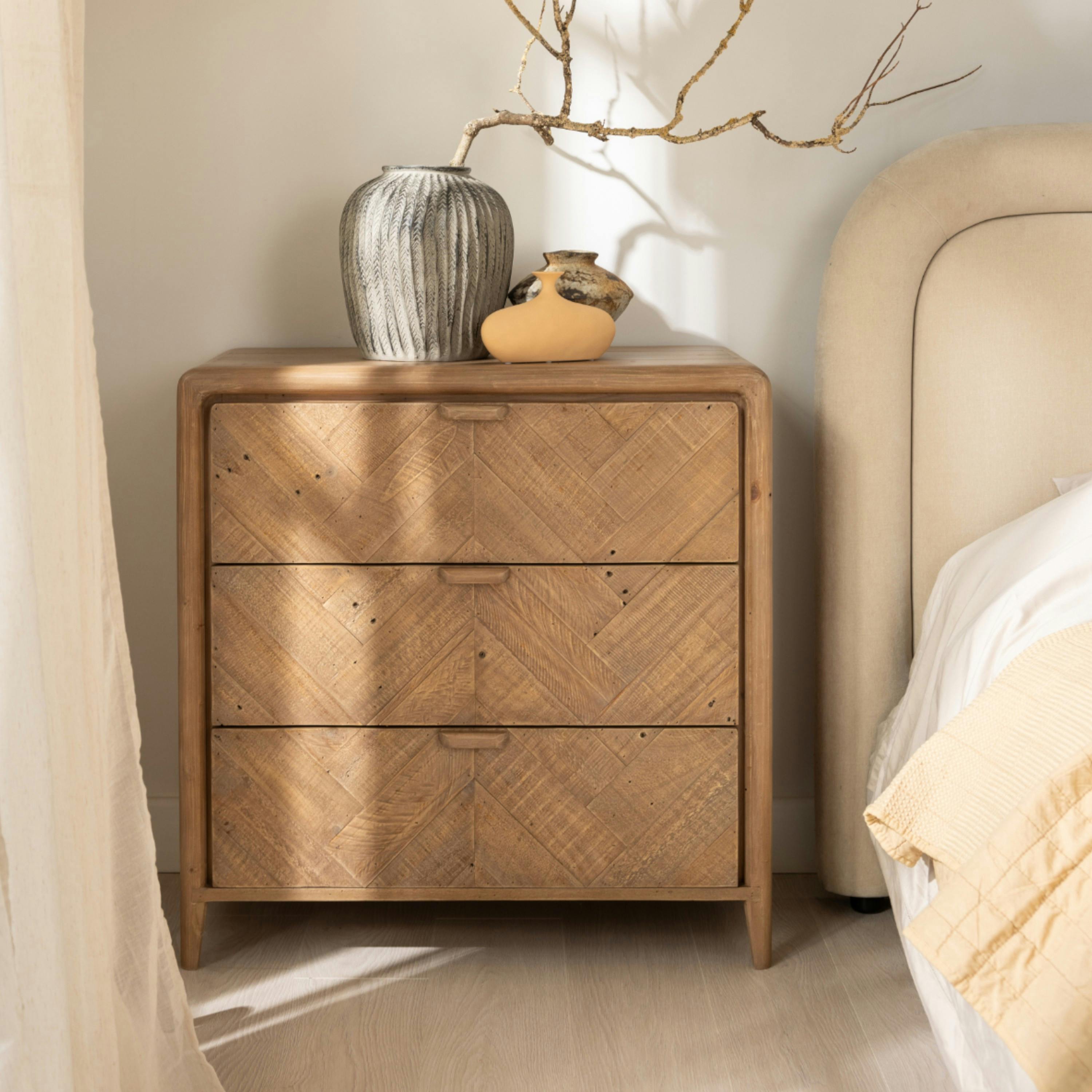 Table de chevet 3 tiroirs bois recyclé 55 cm KEARNEY