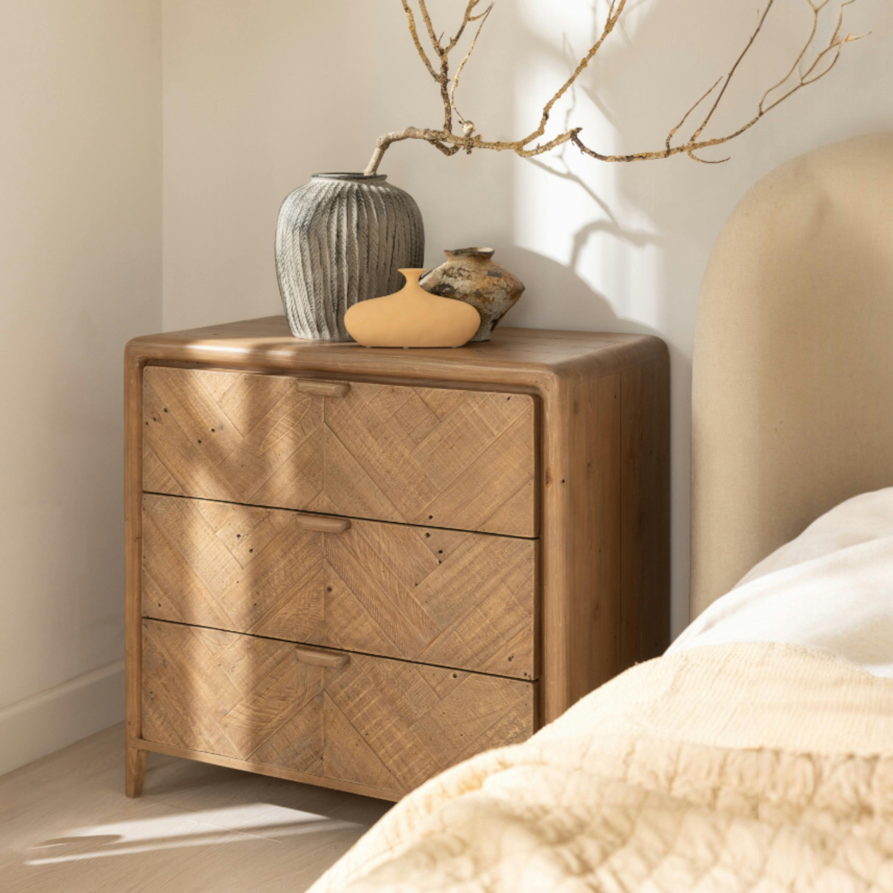 Table de chevet 3 tiroirs bois recyclé 55 cm KEARNEY