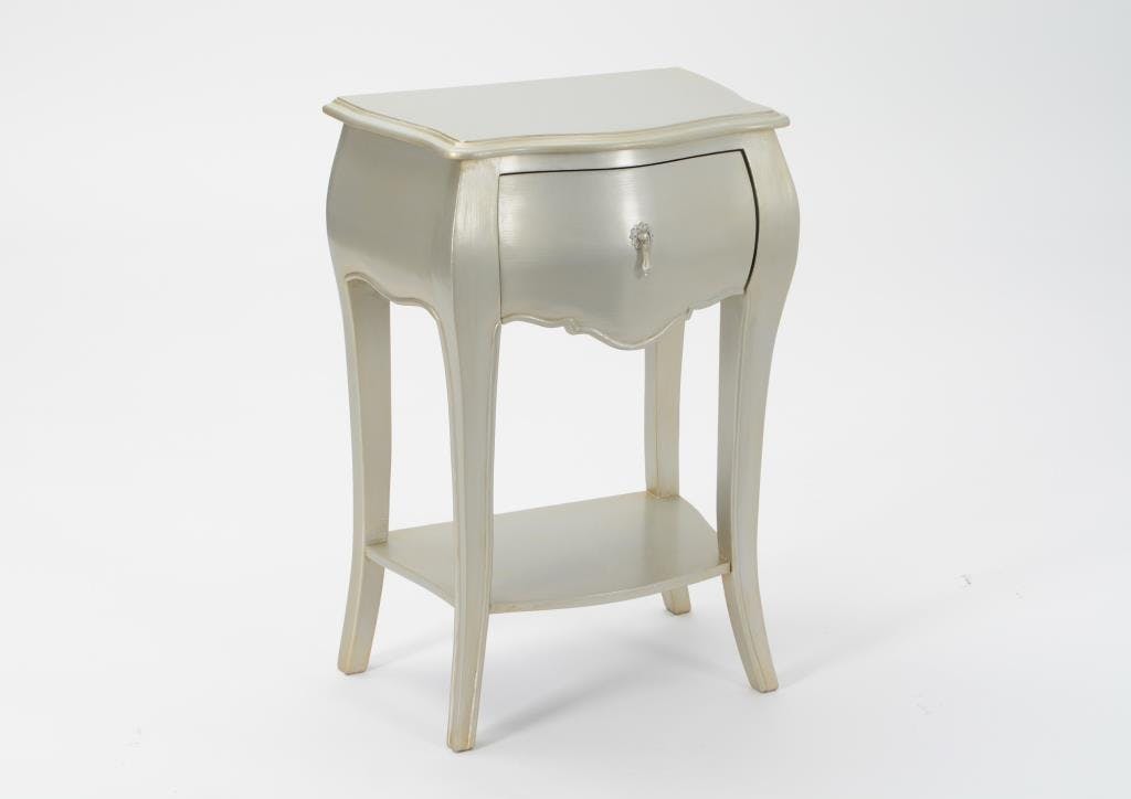 Table de chevet argent antique baroque 1 tiroir en bois MURANO L 45 x P 30 x  H 65 AMADEUS