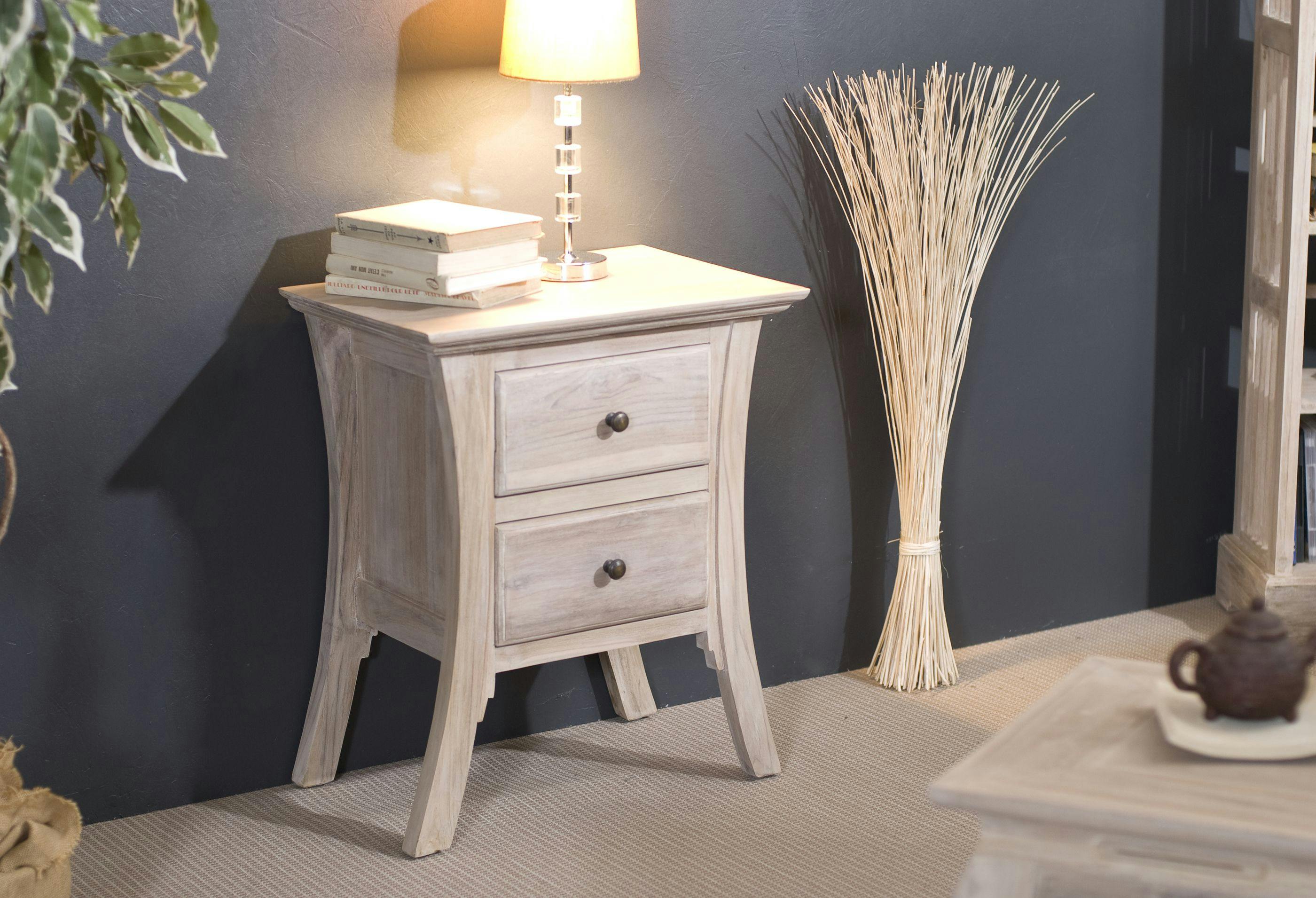 Table de chevet asiatique teck blanchi DIANE