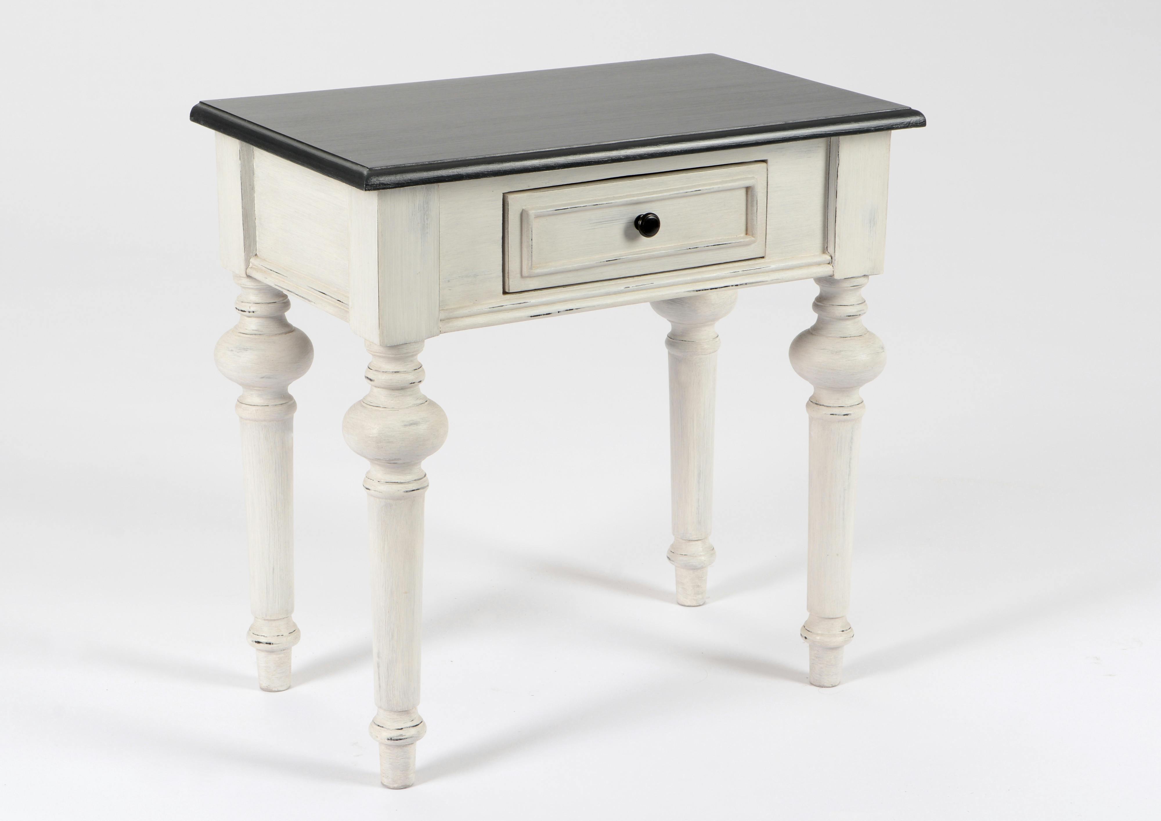 Table de chevet Baroque 1 tiroir HERITAGE bois blanchi plateau anthracite 50x30x50cm AMADEUS
