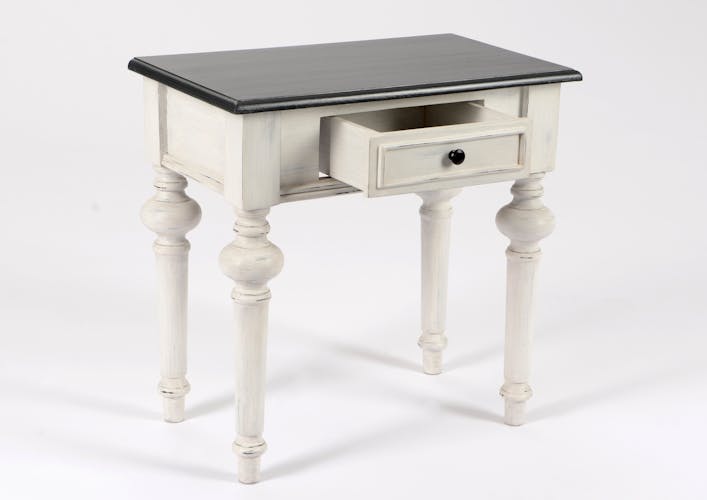 Table de chevet Baroque 1 tiroir HERITAGE bois blanchi plateau anthracite 50x30x50cm AMADEUS