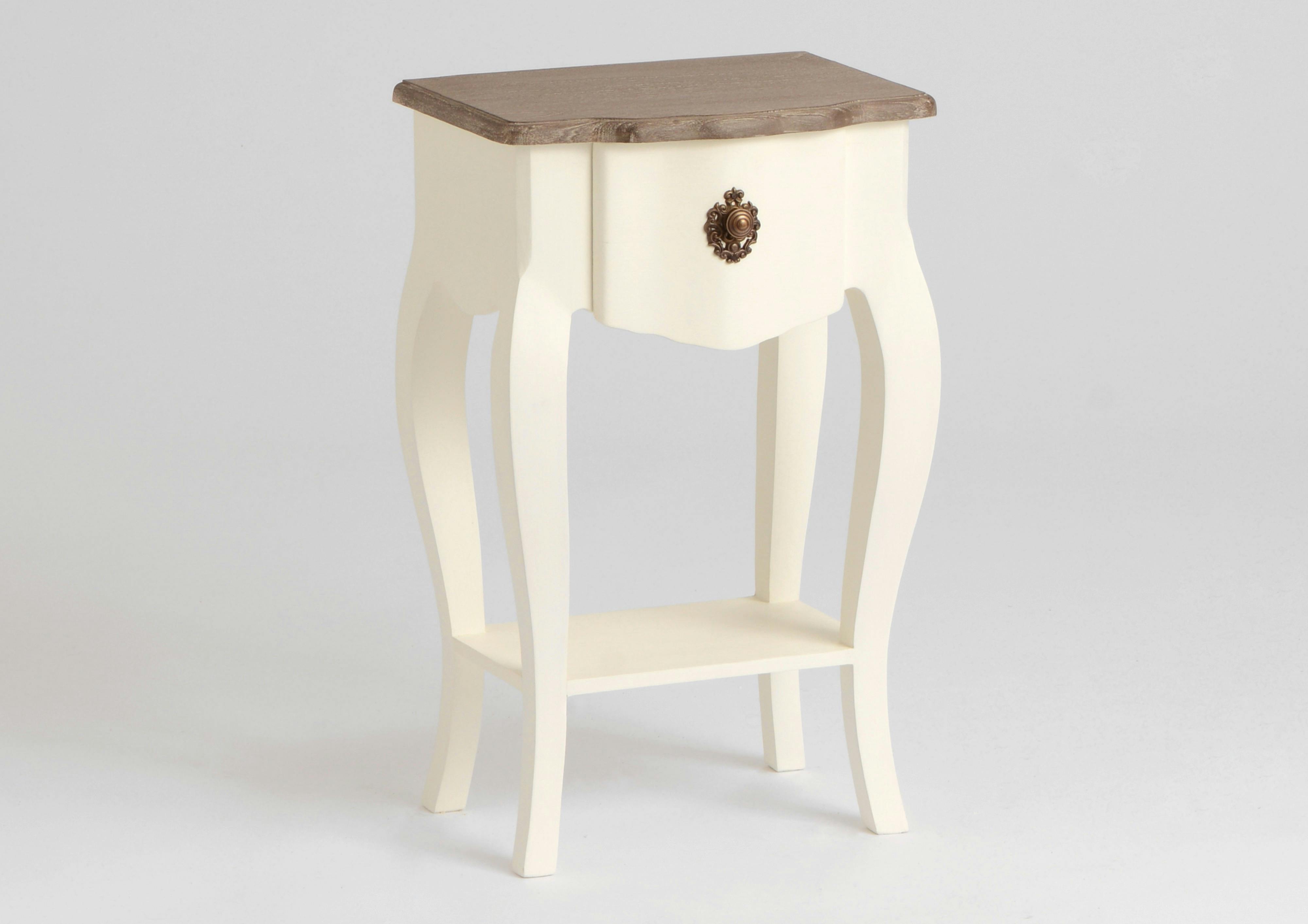 Table de chevet Baroque 1 tiroir, plateau bas CELESTINE BLANC plateau bois marron 40x30x65cm AMADEUS