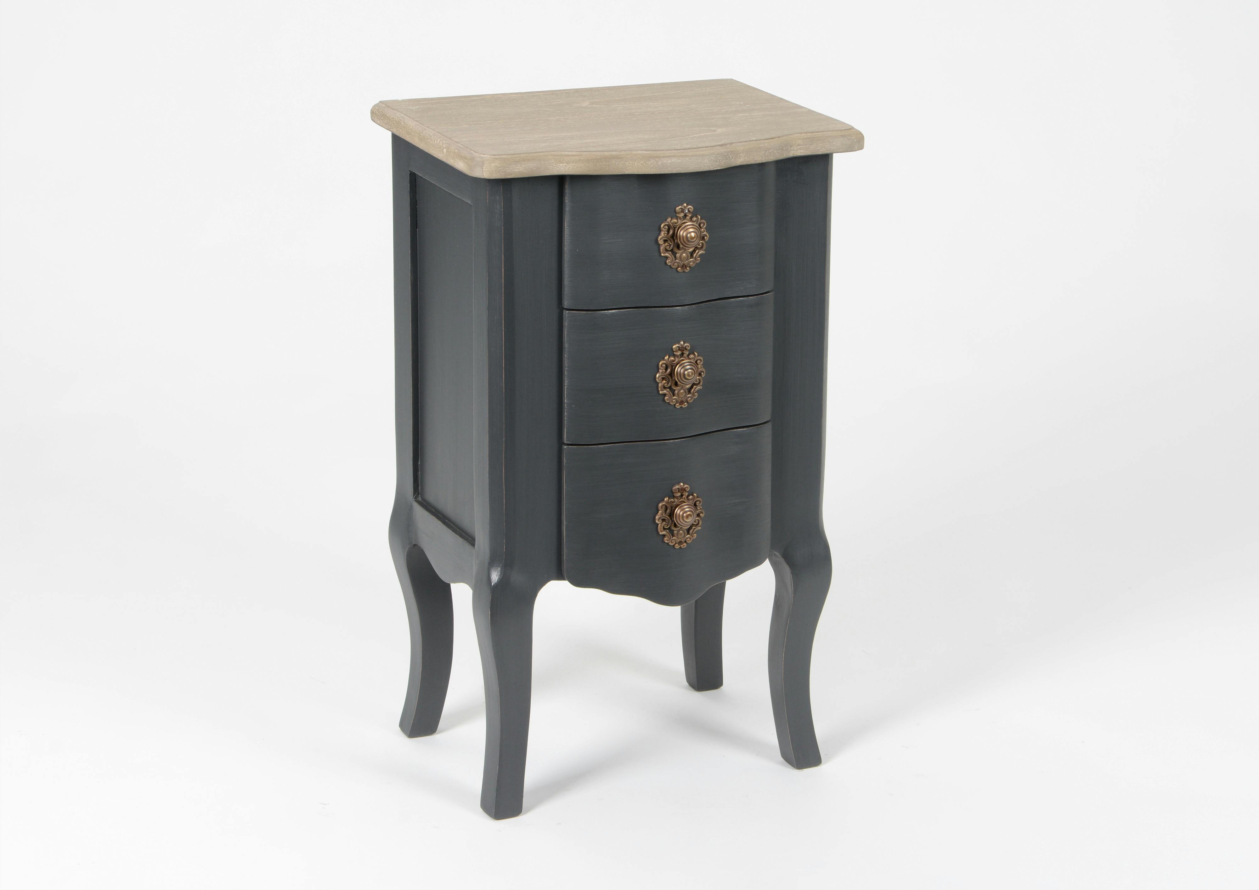 Table de chevet Baroque 3 tiroirs CELESTINE ARDOISE plateau bois naturel 40x30x65cm AMADEUS