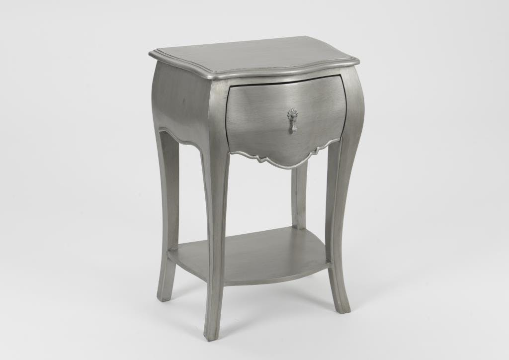Table de chevet baroque argentée 1 tiroir en bois MURANO L 45 x P 30 x  H 65 AMADEUS