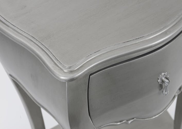 Table de chevet baroque argentée 1 tiroir en bois MURANO L 45 x P 30 x  H 65 AMADEUS