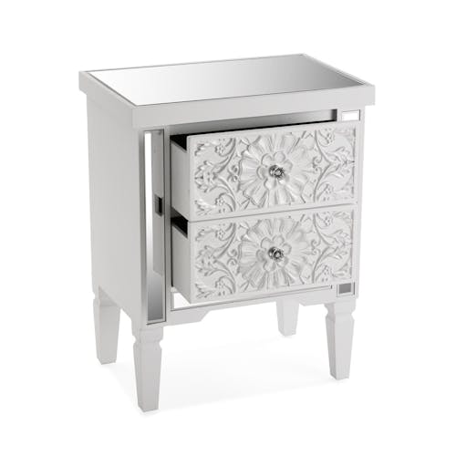 Table de chevet argent antique baroque 1 tiroir en bois MURANO L 45 x P Table de chevet argent antique baroque 1 tiroir en bois MURANO L 45 x P