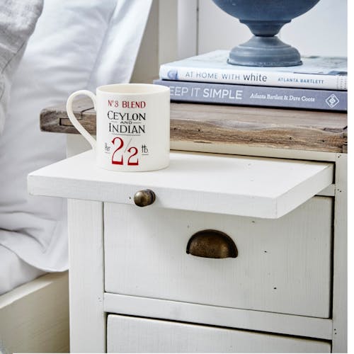 Table de chevet blanche bois recyclé 3 tiroirs BRISTOL