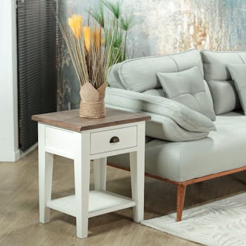 Table de chevet blanche bois recyclé BRISTOL