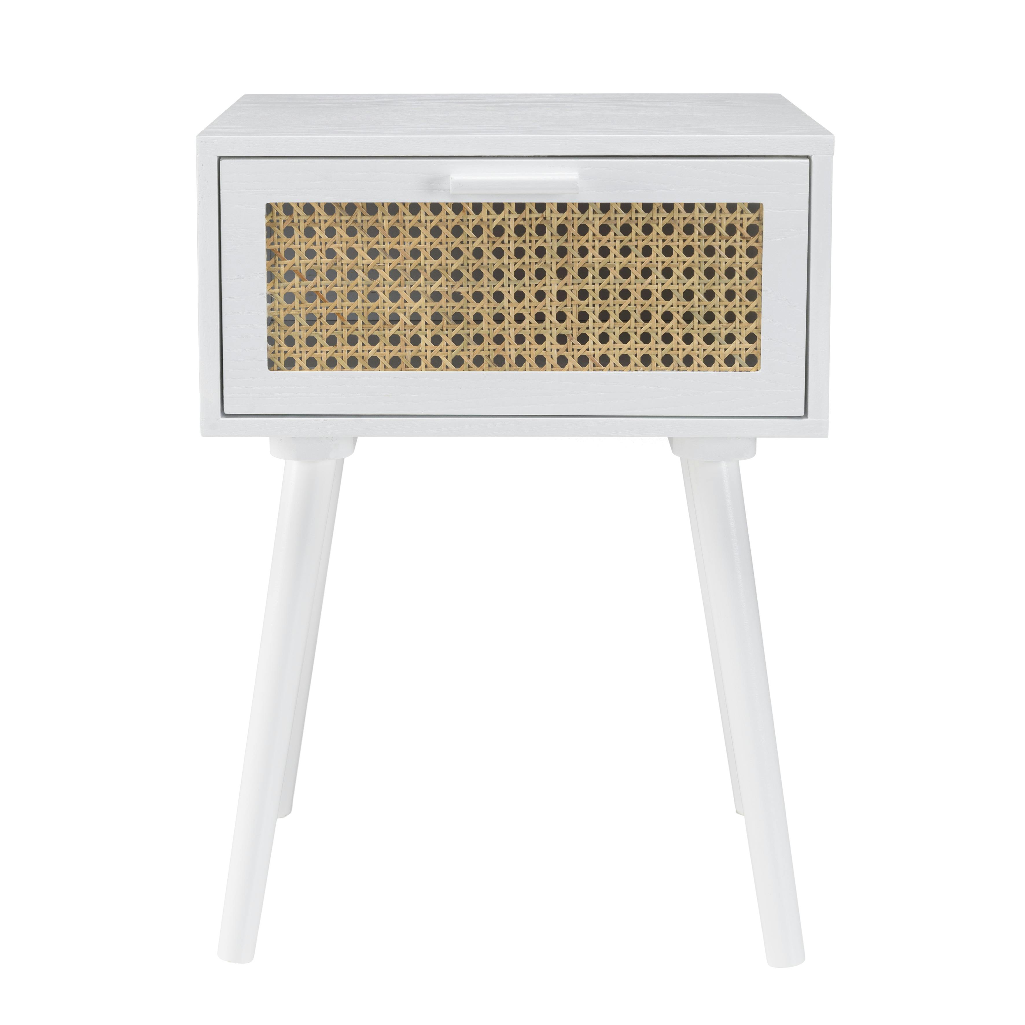 Table de chevet bois blanc 1 tiroir cannage naturel CALVIA