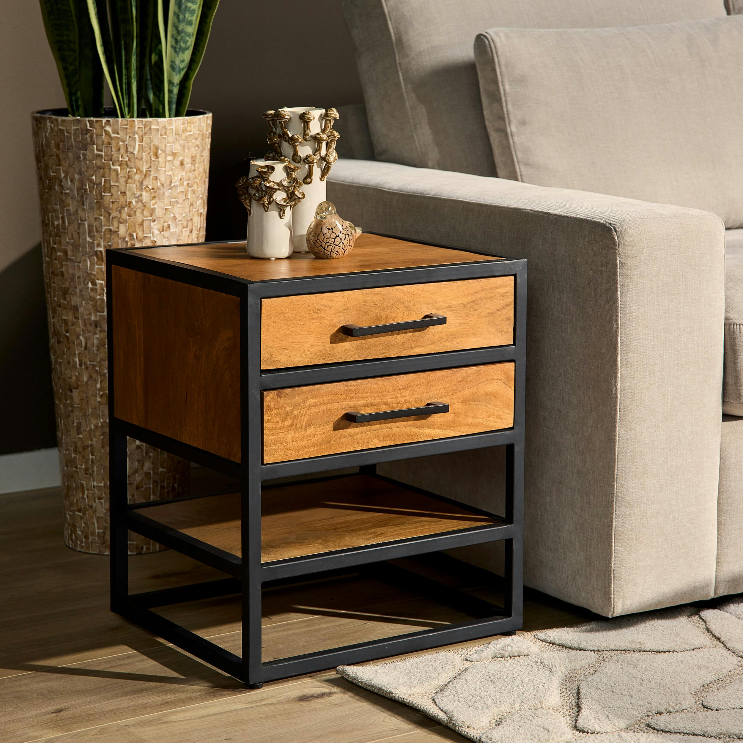 Table de chevet bois clair 2 tiroirs RIVANO